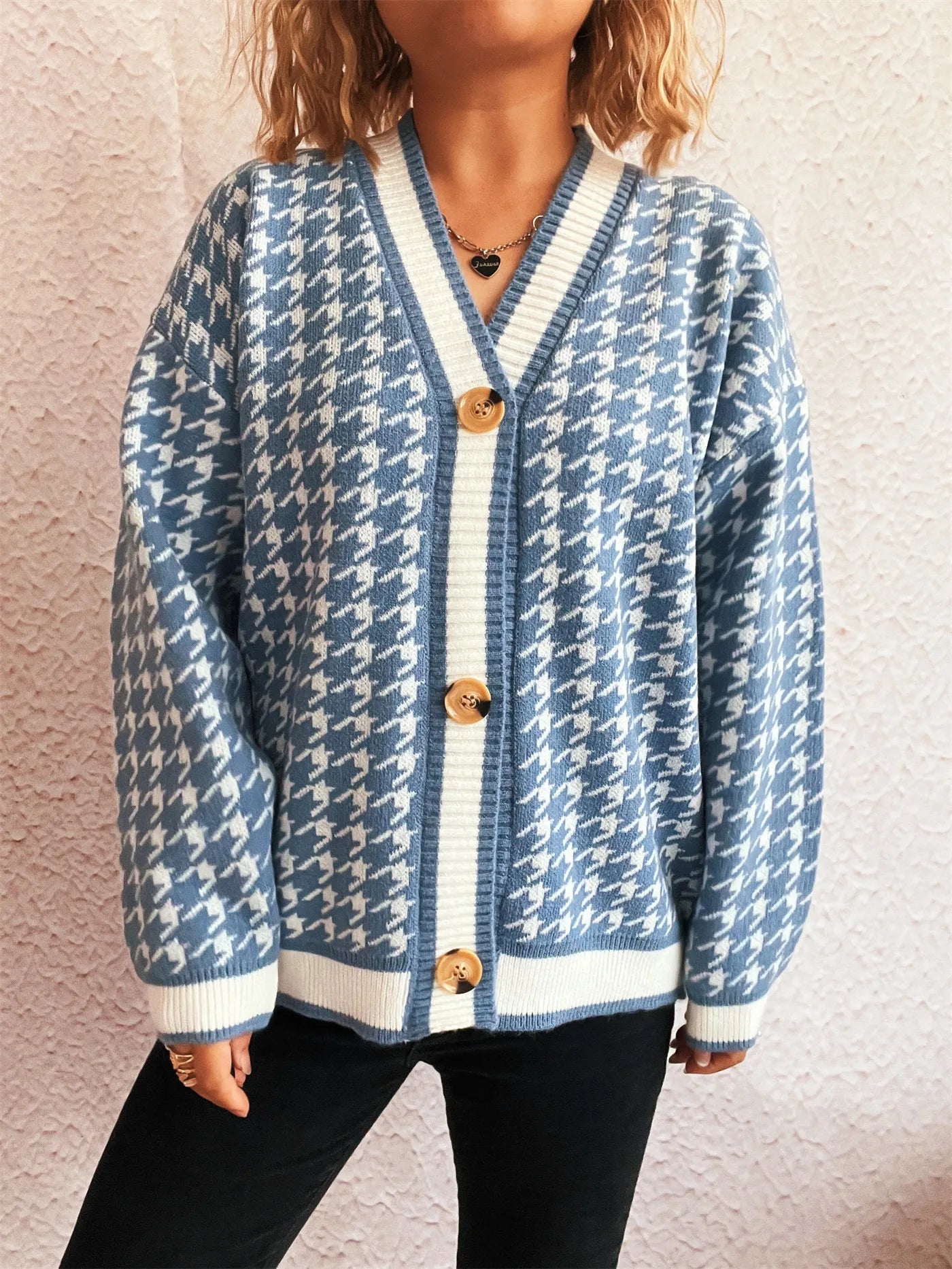 Stitching Plaid Knitted Women's Sweater
