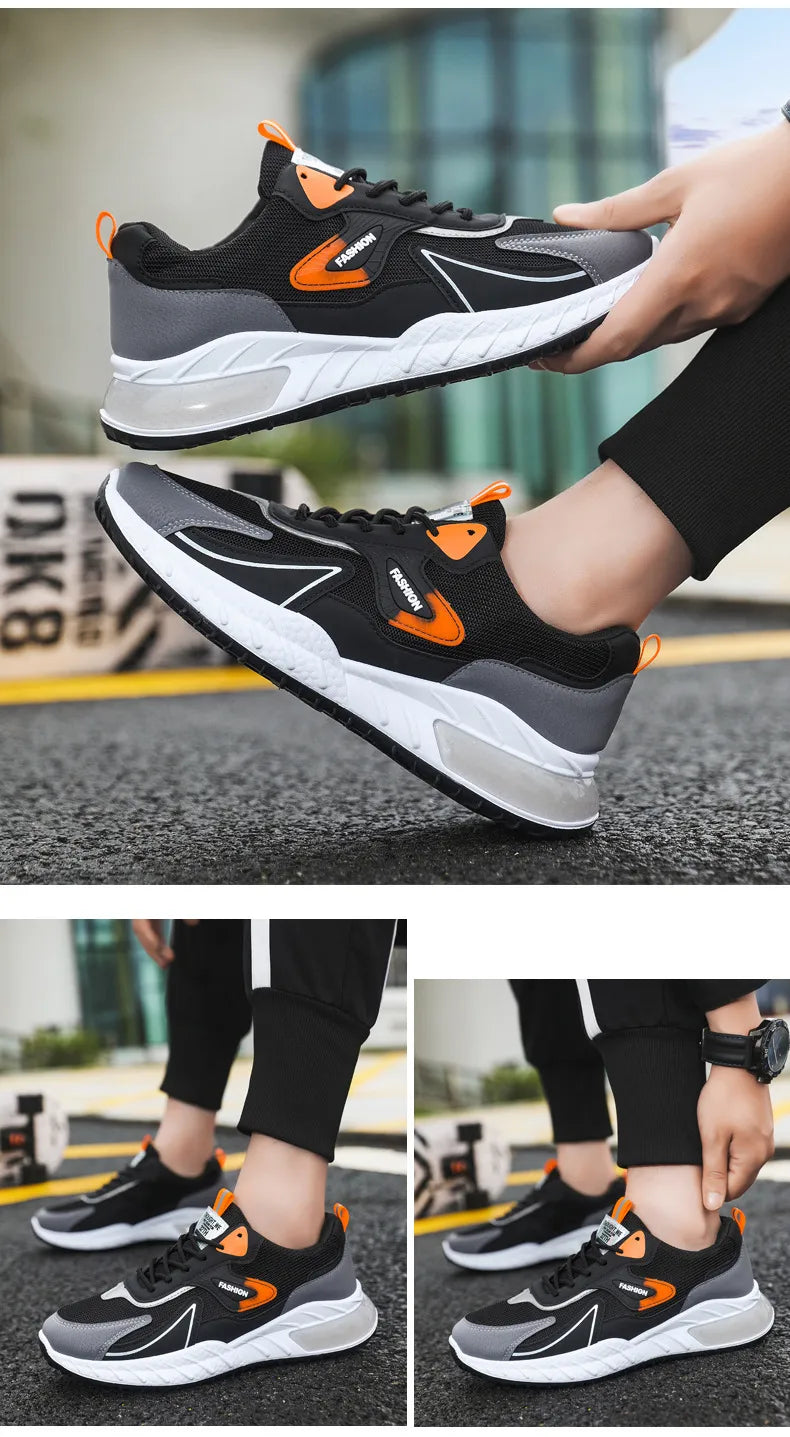 Color-blocked Sneakers Fashion Breathable Lace Up Mesh Sports Shoes For Men Casual Outdoor Running Walking Shoes