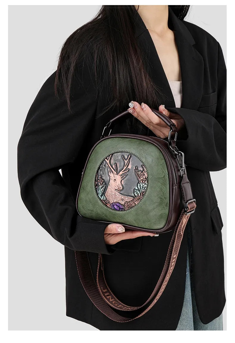 Retro Embossing Large Capacity Women's Handbag All-matching