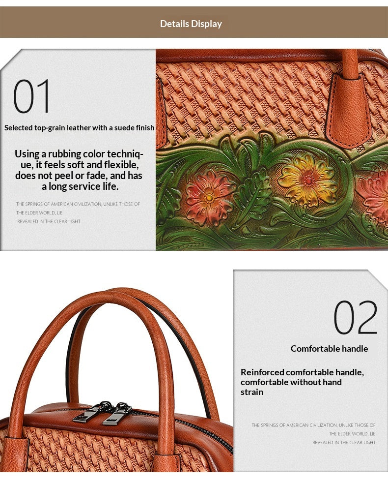 Retro Ethnic-style Full-grain Leather Shoulder Bag For Women