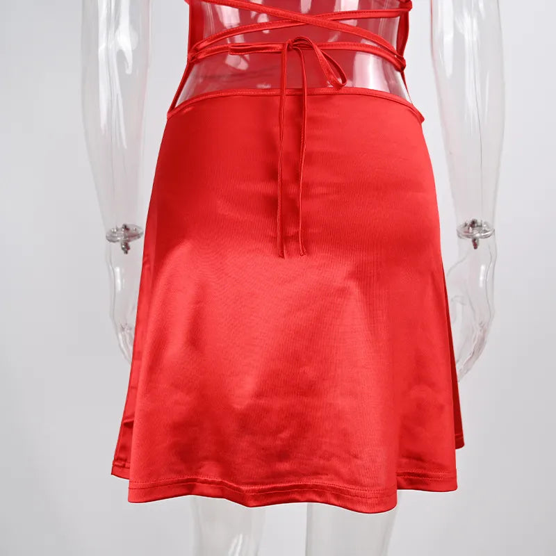 Ins Sexy Suspender Mini Dress With Lace-up Design Backless Skirt For Party Solid Color Womens Clothing