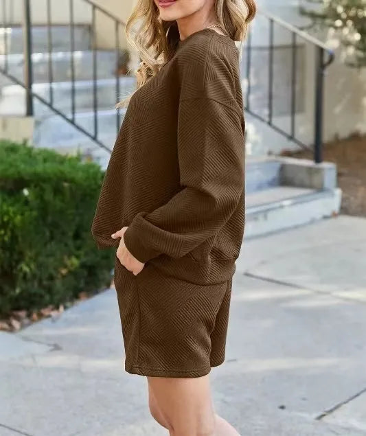 Solid Color Texture Casual Suit Women's Shorts Top
