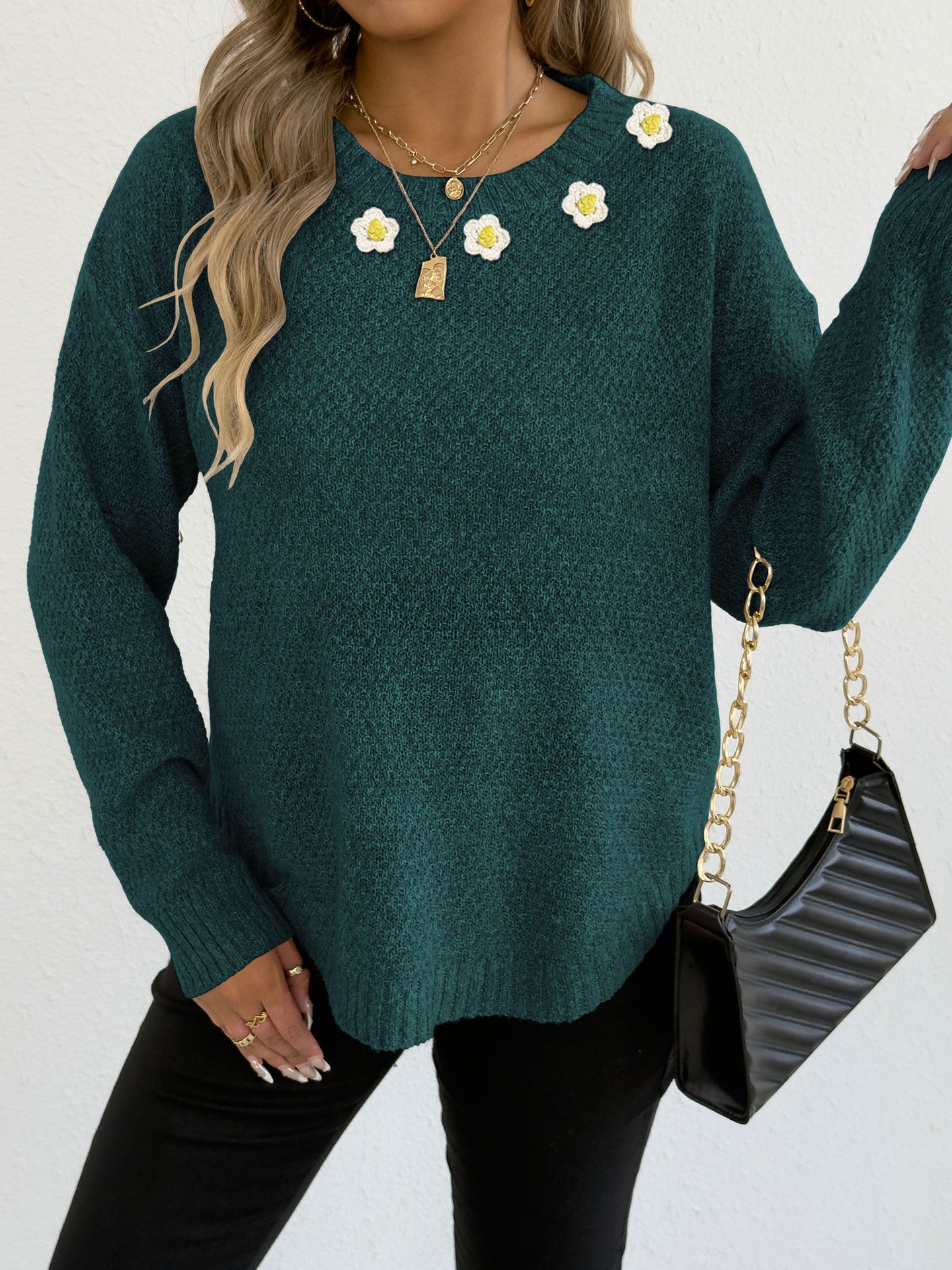 Women's Crochet Patchwork Round Neck Comfort And Casual Sweater