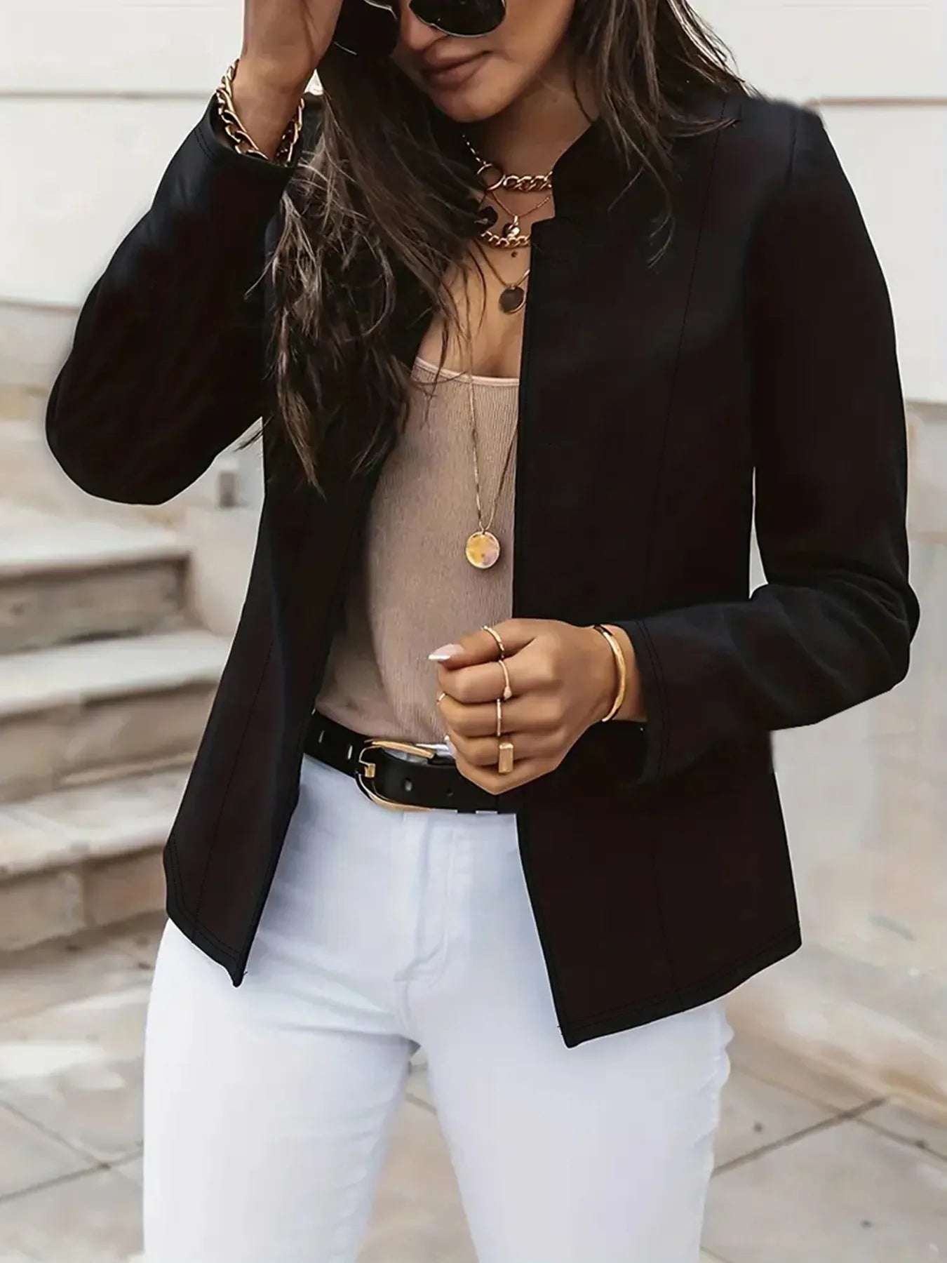 Fashion Solid Color Stand Collar Long Sleeve Women's Clothing Jacket