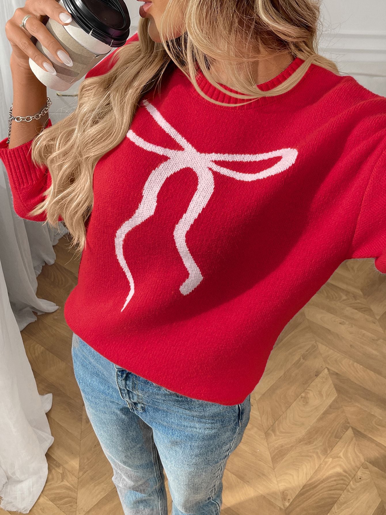 Retro Casual Bow Brocade Sweater