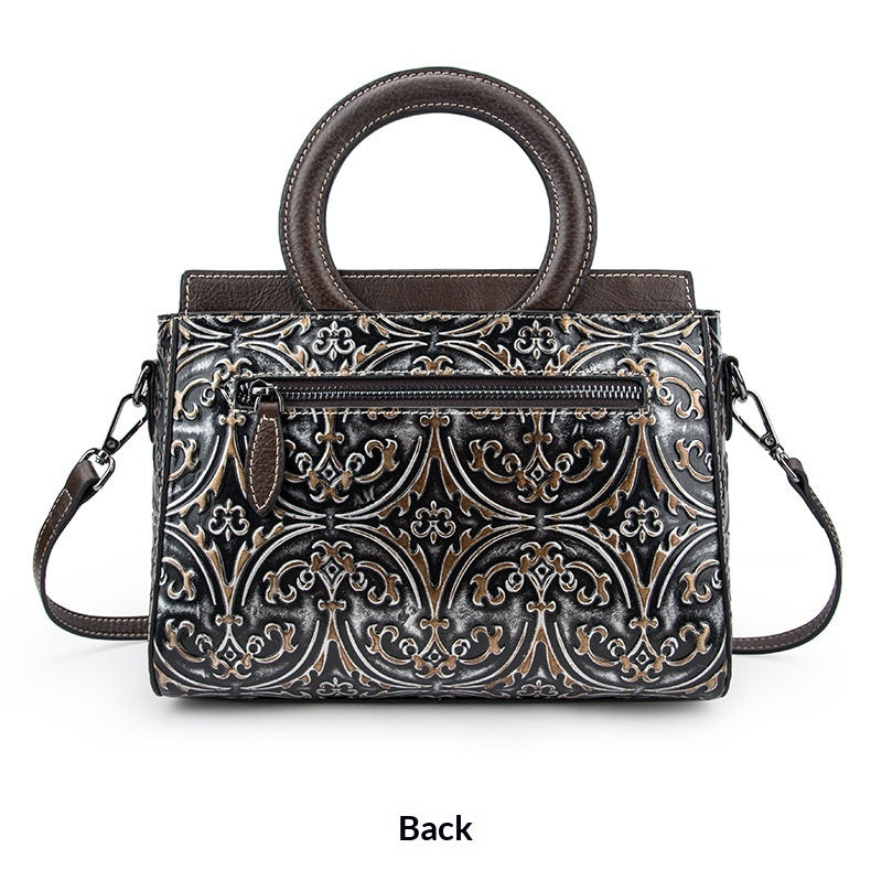 Retro First-Layer Cowhide Embossed Handbag Shoulder Crossbody Bag