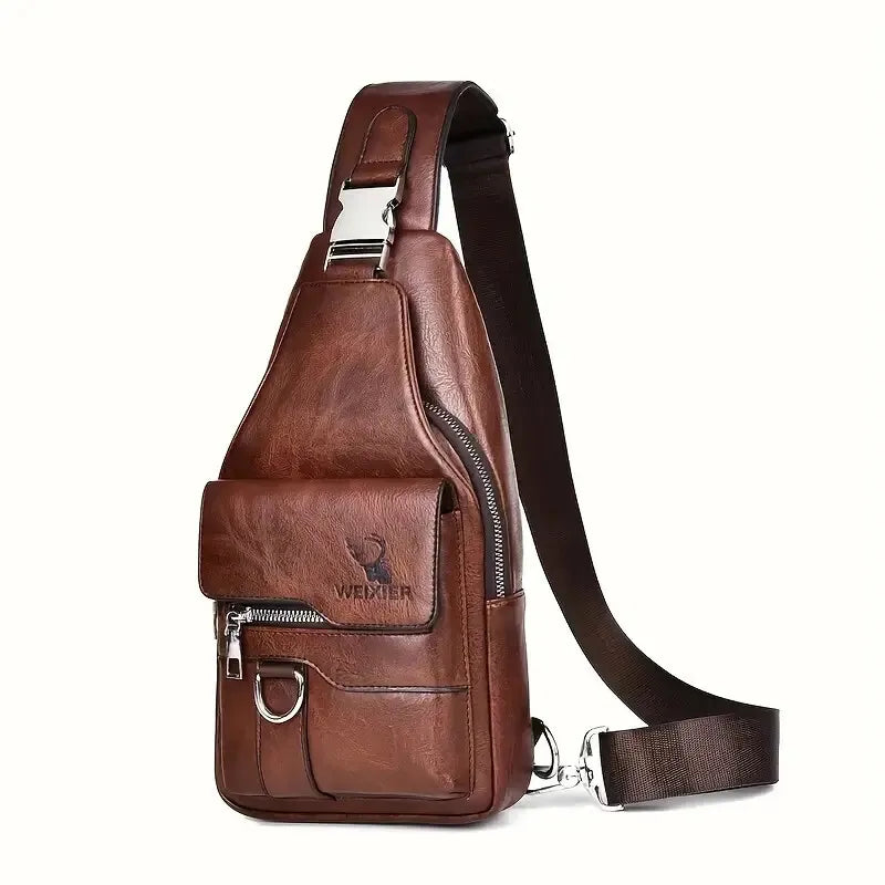 Premium PU Leather Vintage Chest Bag – Spacious Waterproof Crossbody with Multi-Compartment Design for Men-FREE USA SHIPPING