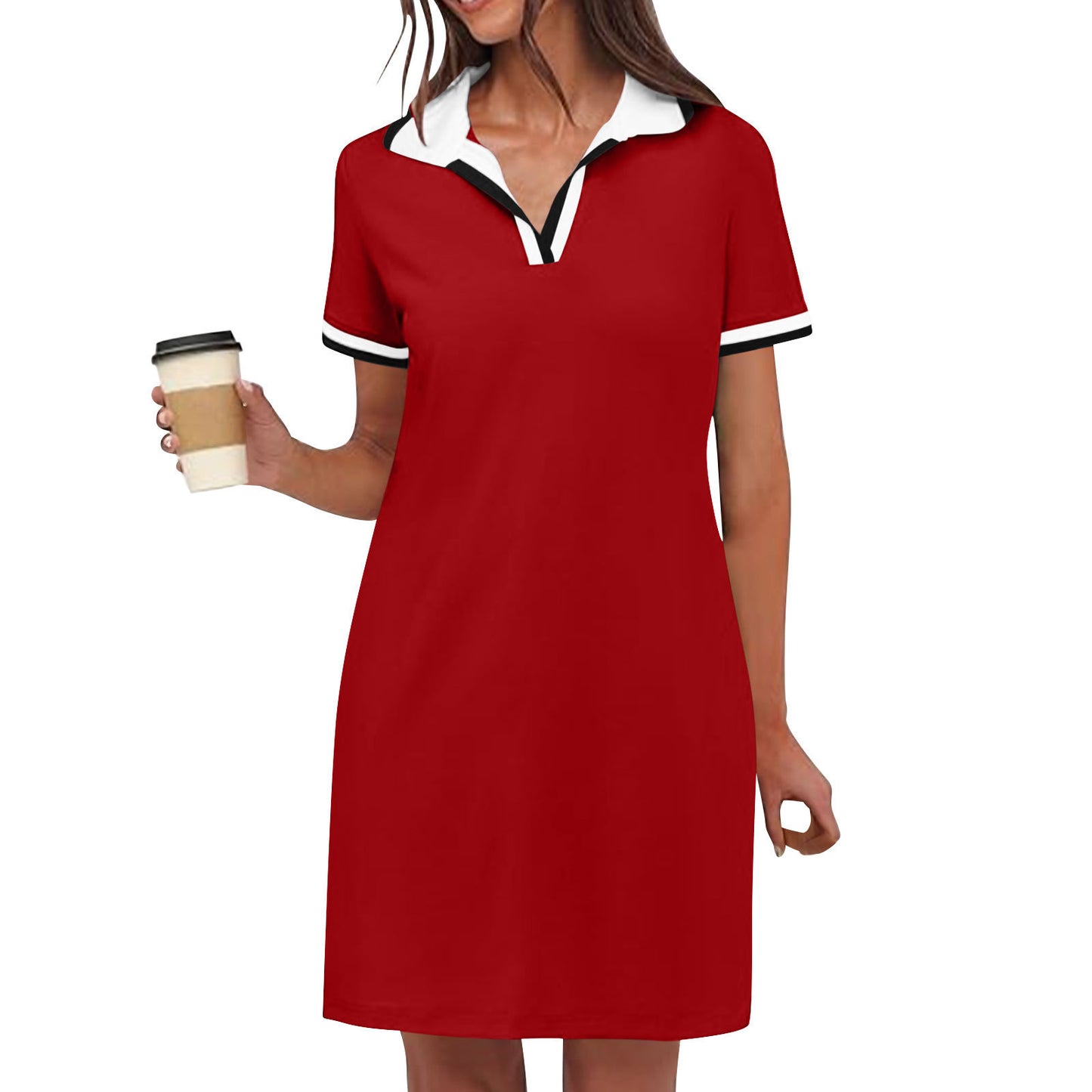 Women's Pure Short Sleeve V-neck Casual Dress