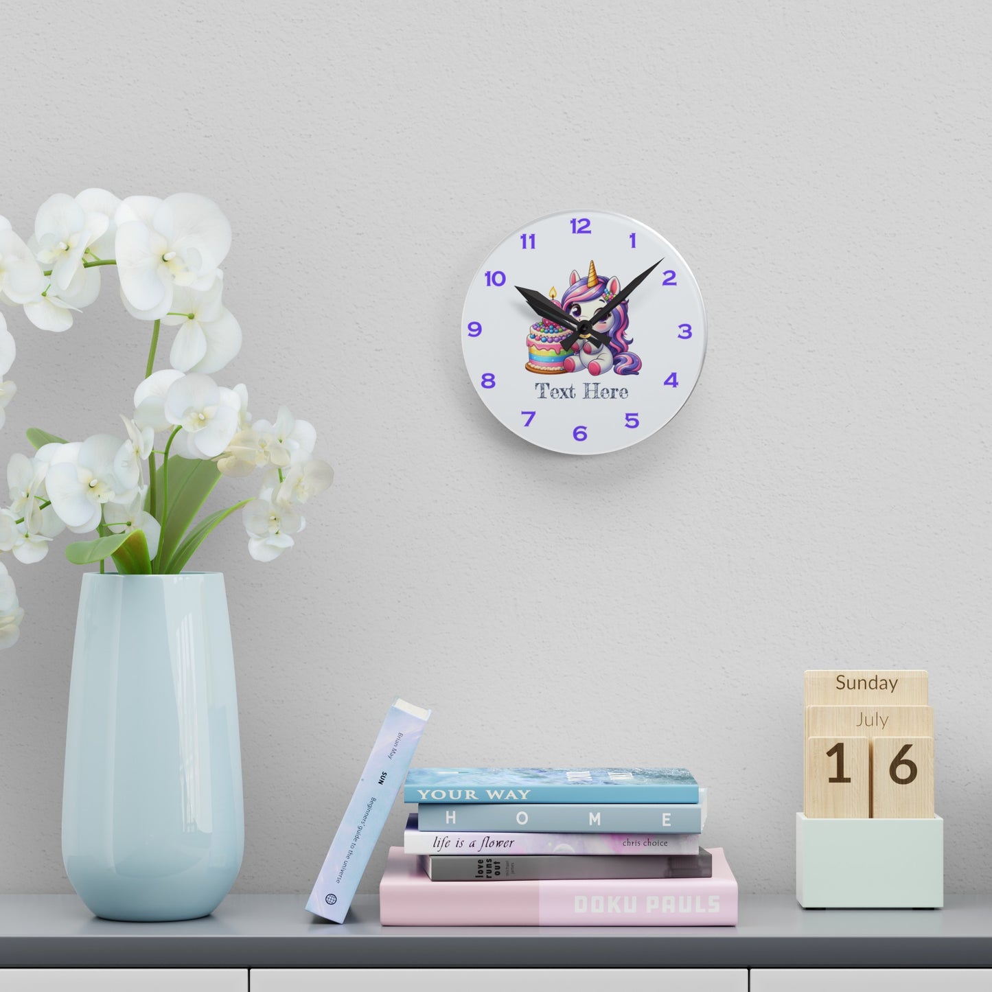 Acrylic Wall Clock - Personalize With Unicorn Birthday Numbers