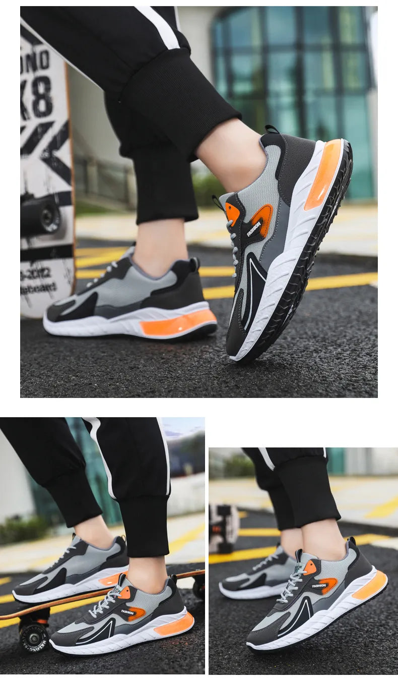 Color-blocked Sneakers Fashion Breathable Lace Up Mesh Sports Shoes For Men Casual Outdoor Running Walking Shoes