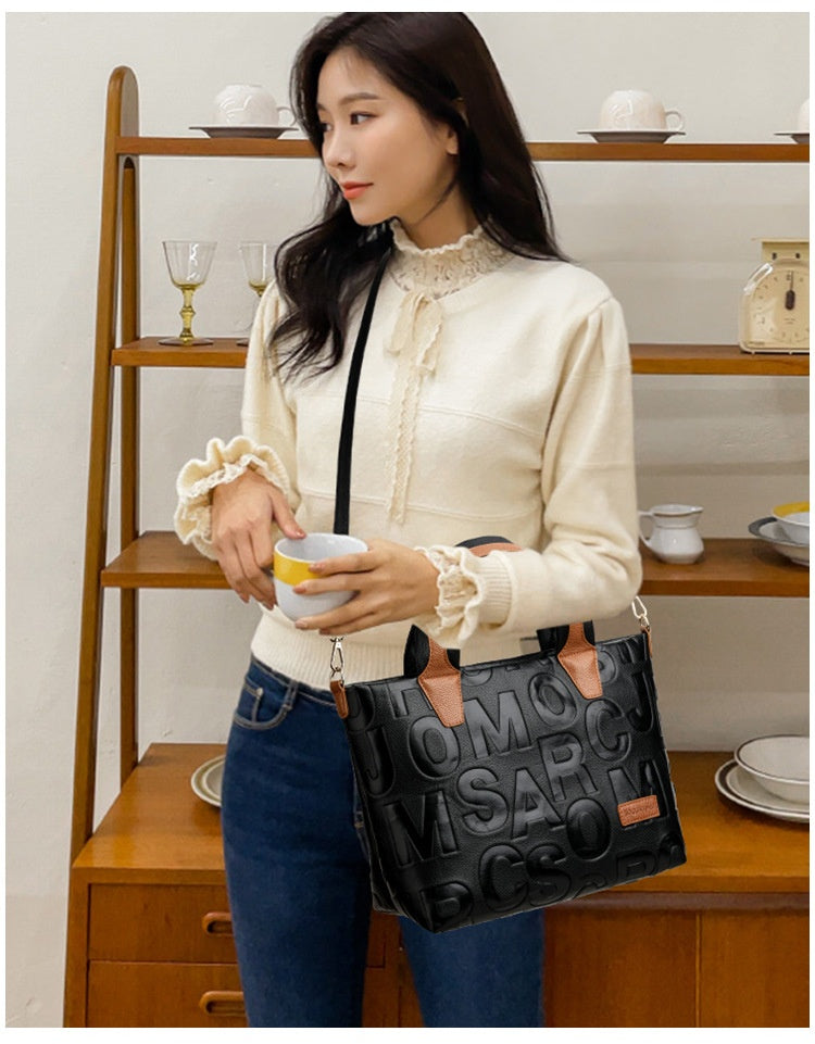 Trendy Tote Handbag Chic Letter Embossing Womens