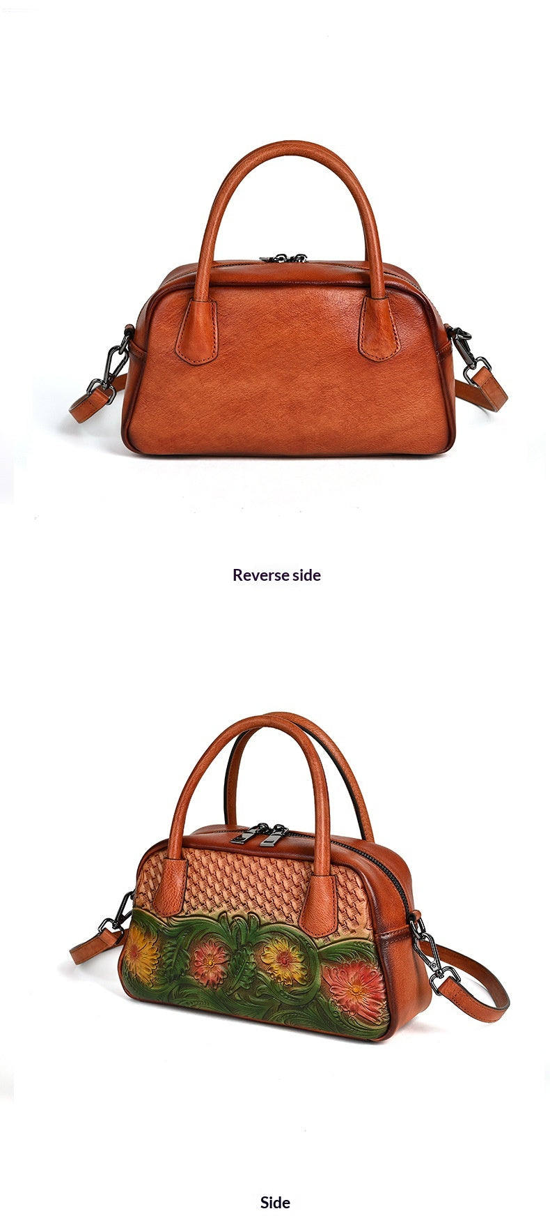 Retro Ethnic-style Full-grain Leather Shoulder Bag For Women