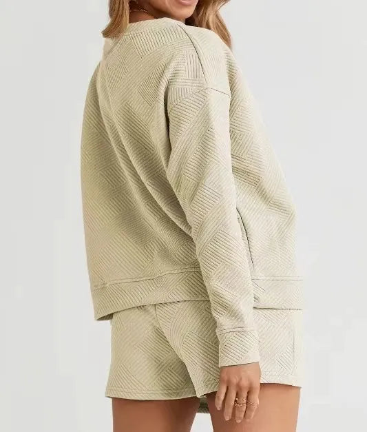Solid Color Texture Casual Suit Women's Shorts Top