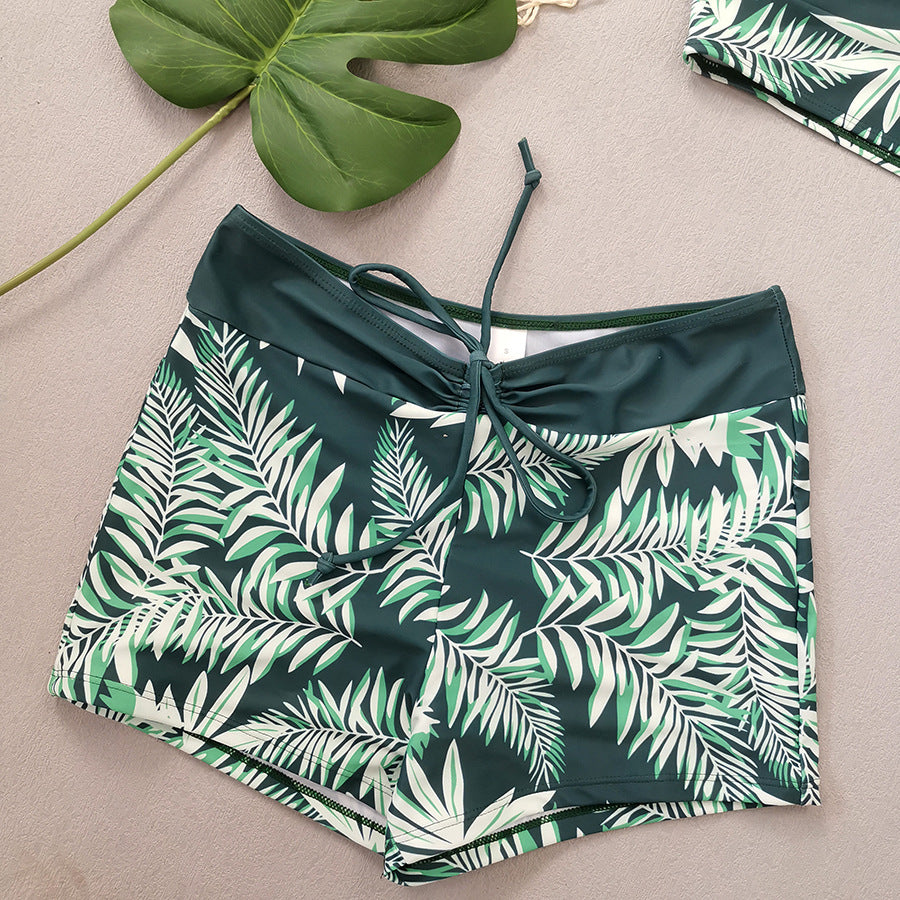 Women's Split High Waist Boxer Lace Printing Swimsuit