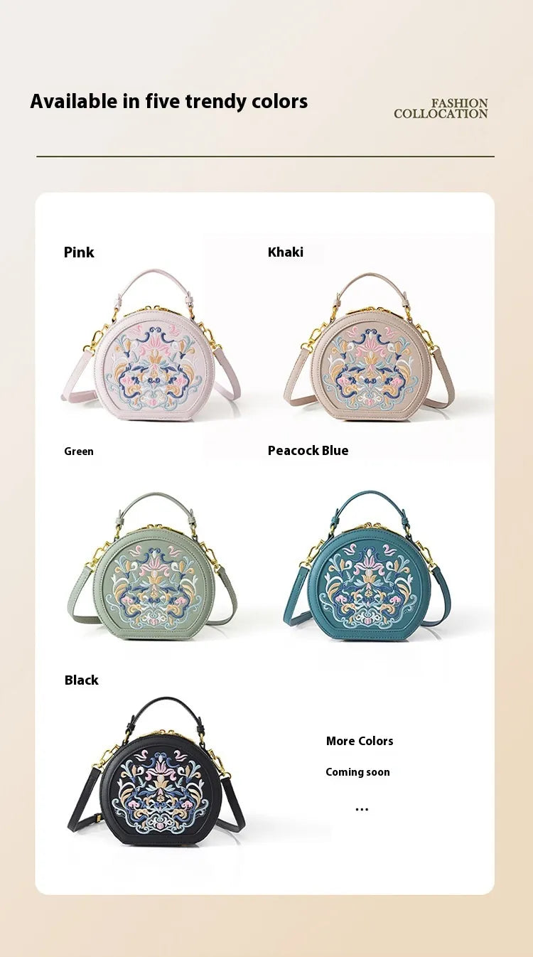 Literary Shoulder Bag National Style Small Crossbody Round Bag