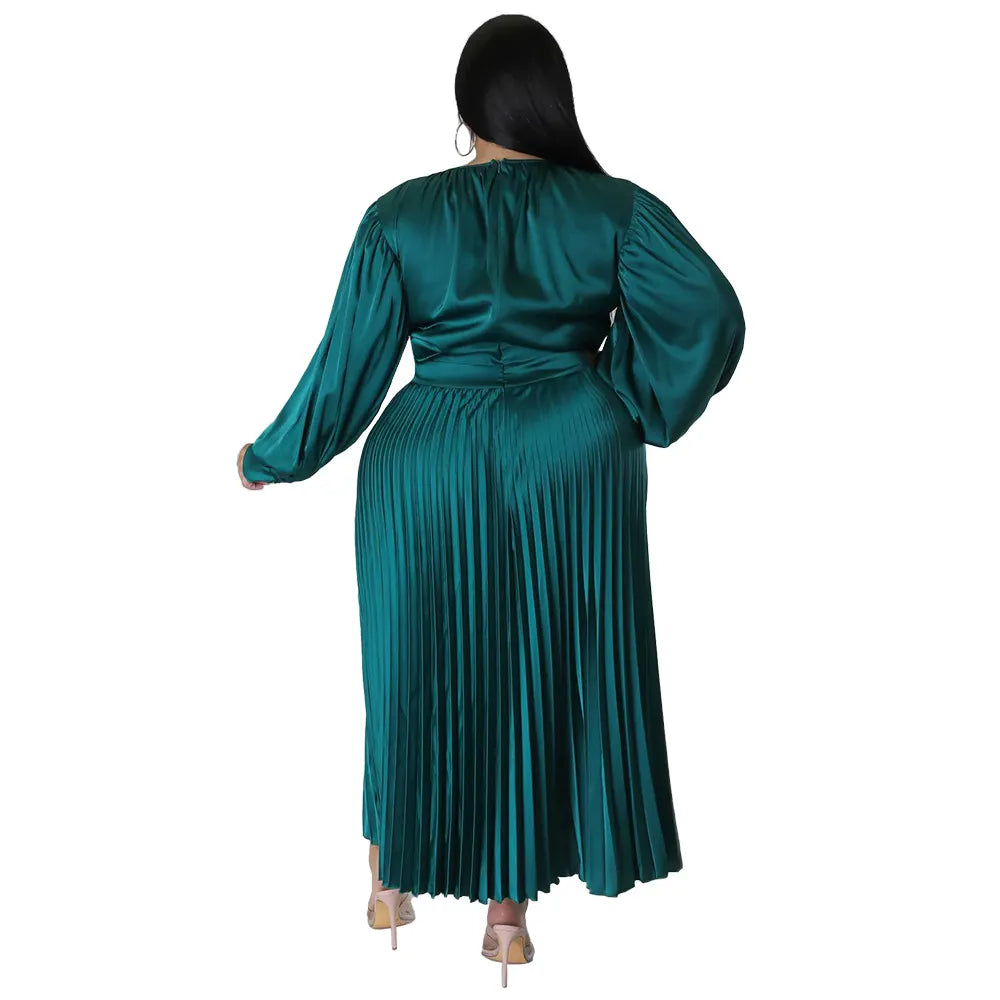 Pleated Round-neck Long Dress Women