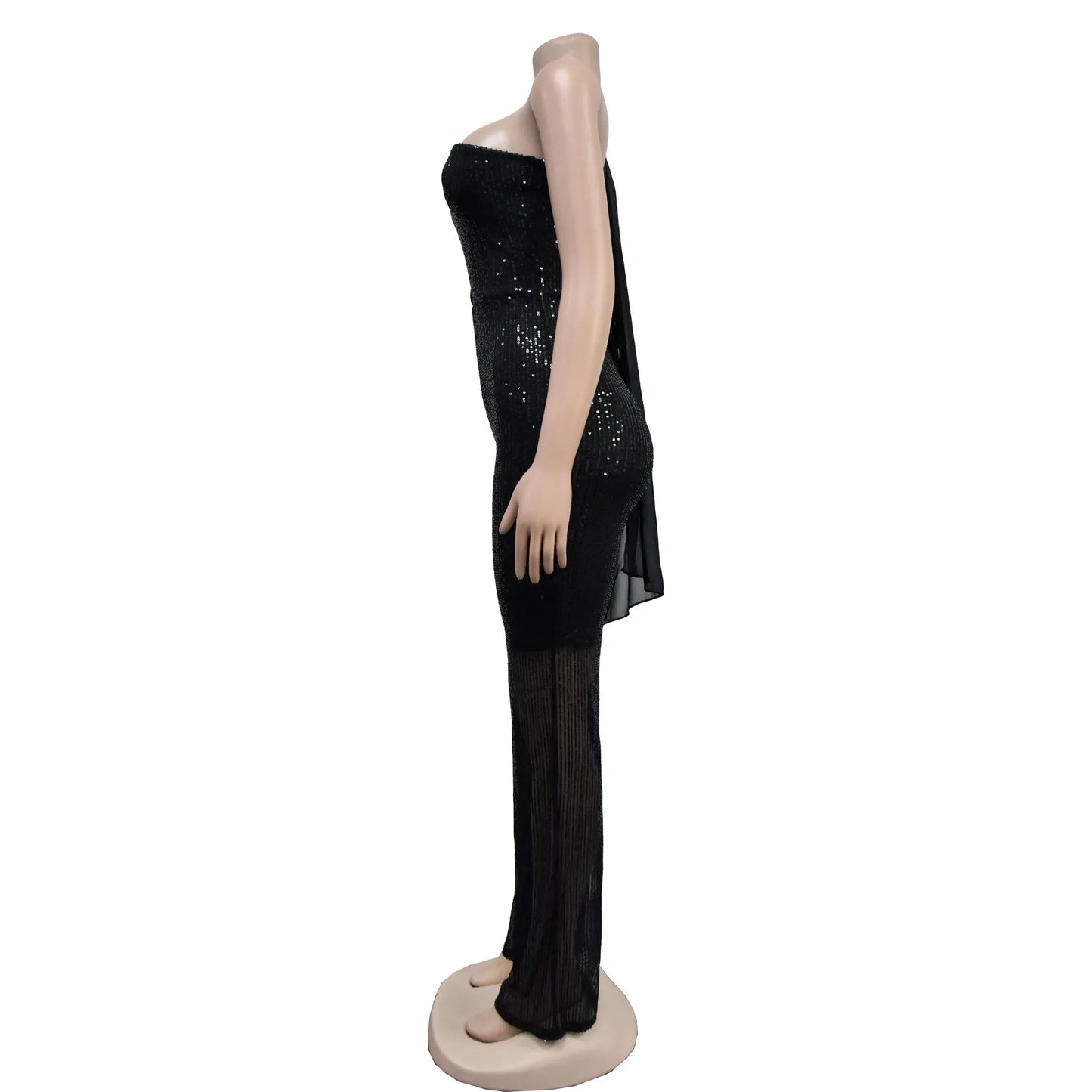 Women's Solid Color Sleeveless One-shoulder Sequined Trousers Jumpsuit