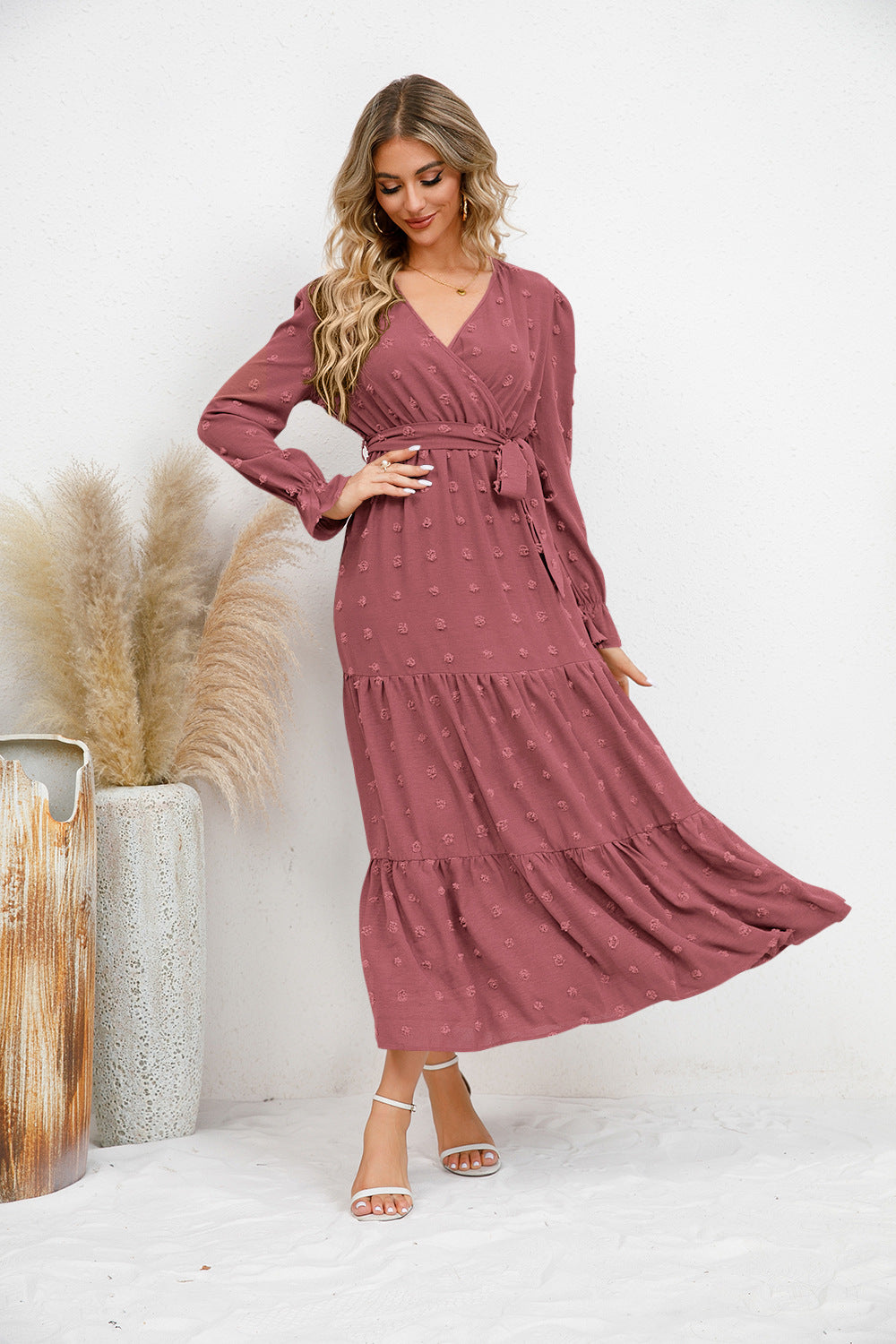 Solid Color Wide Hem Casual Dress Women's Clothing