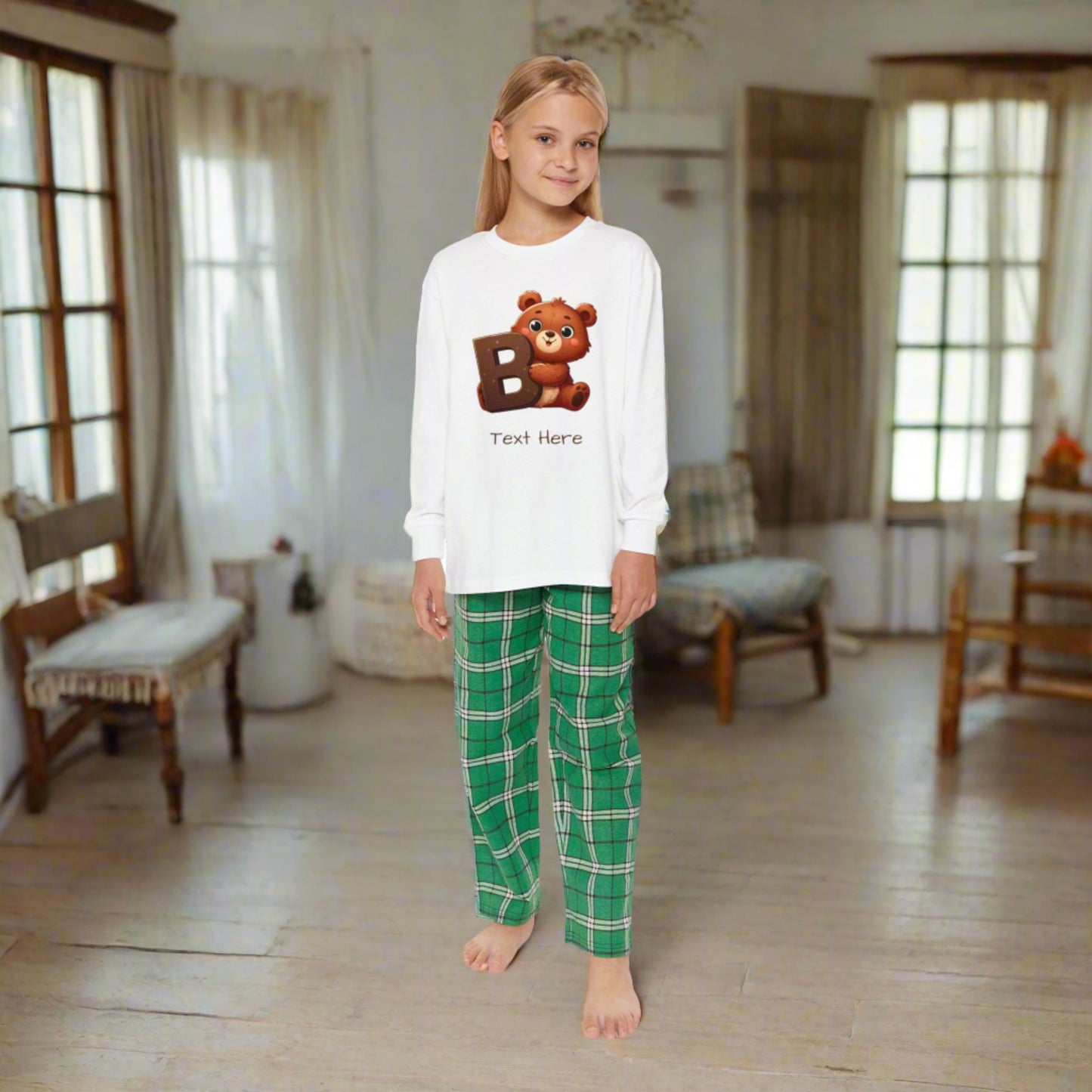 Youth Long Sleeve Holiday Outfit Set - Personalize With Cute Animal Letters