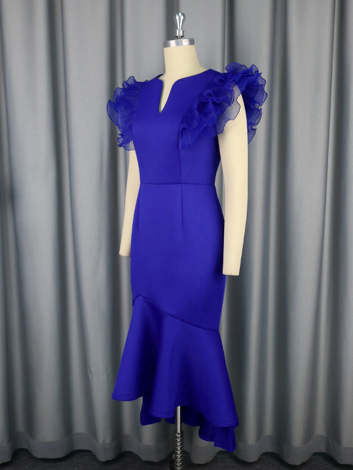 Banquet Temperament High Waist Lotus Leaf Pleated Short Sleeve Dress