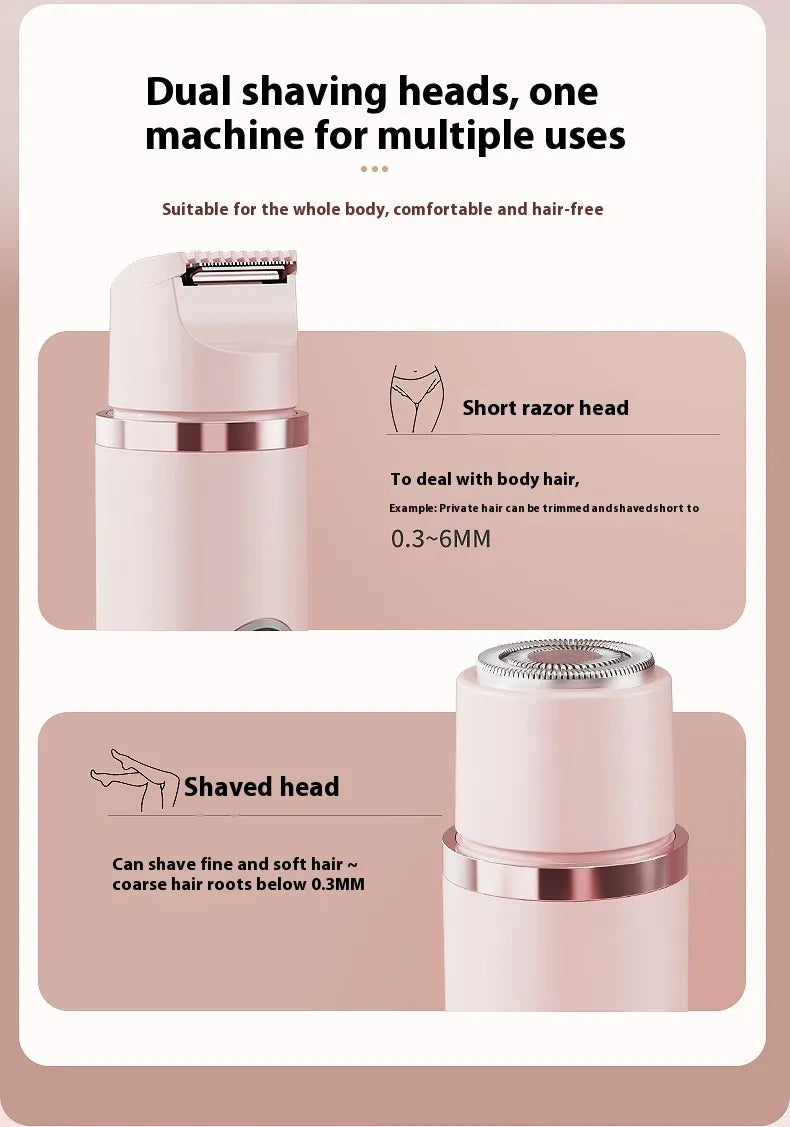 Dual-Head Electric Shaver Painless Women's Epilator Bikini Hair Removal Device Automatic Hair Trimmer Underarm Facial Lips Leg