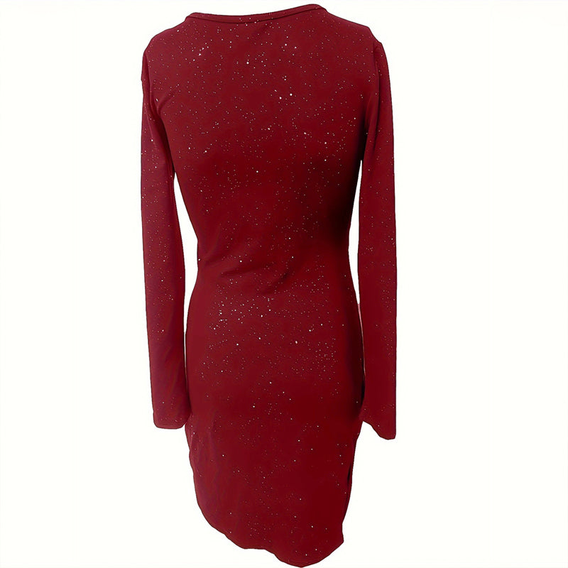 Elegant Women's Solid Color V-Neck Bodycon Dress- Free USA Shipping