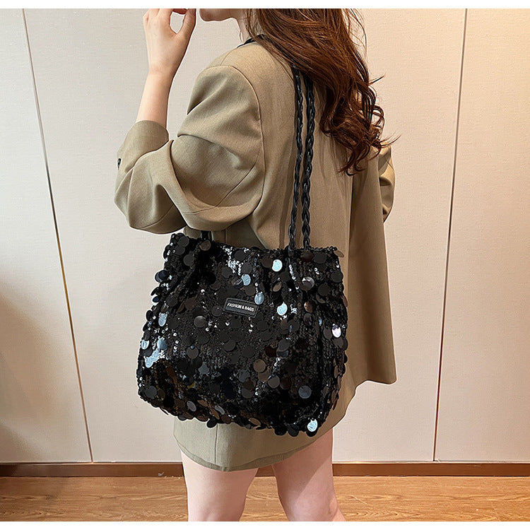 Large Sequin Personalized Woven Bag Shoulder Underarm Bag