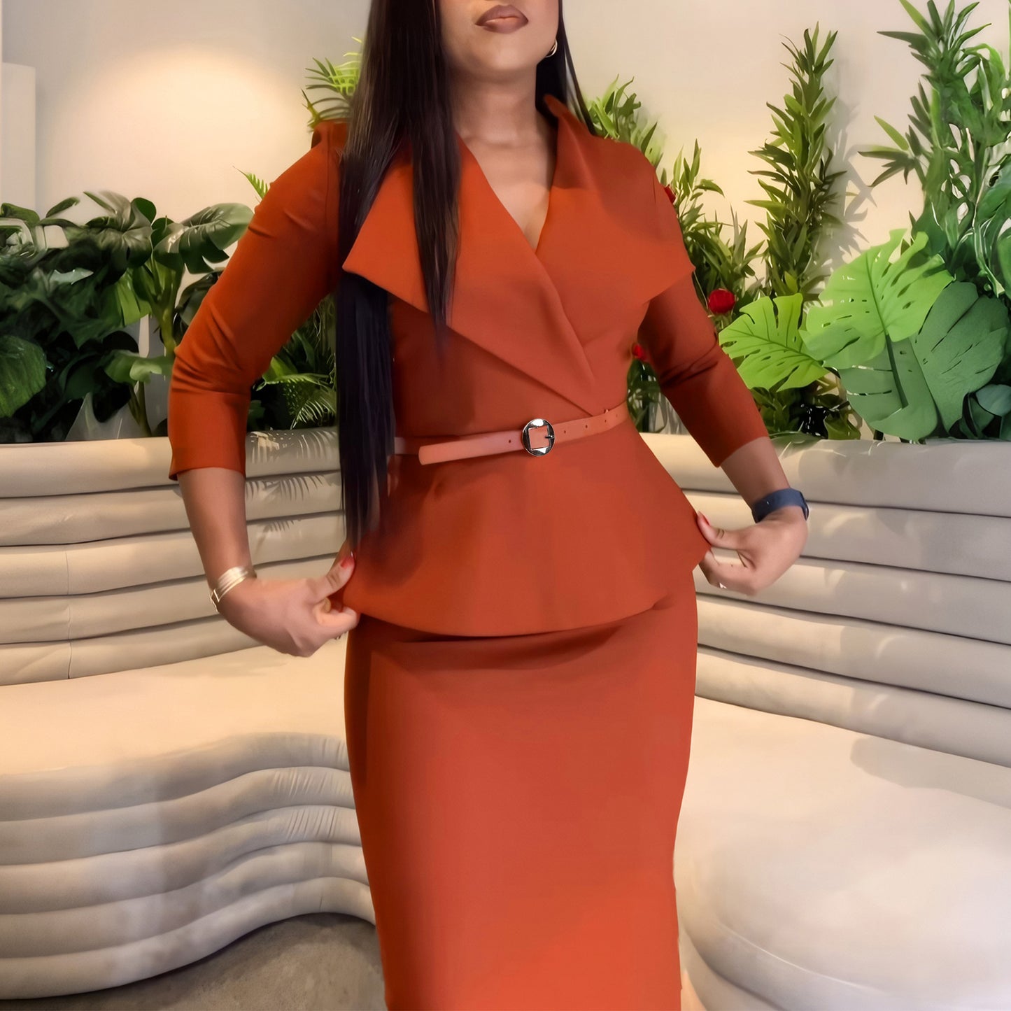 Fashion Large Lapel Waist-tight OL Dress