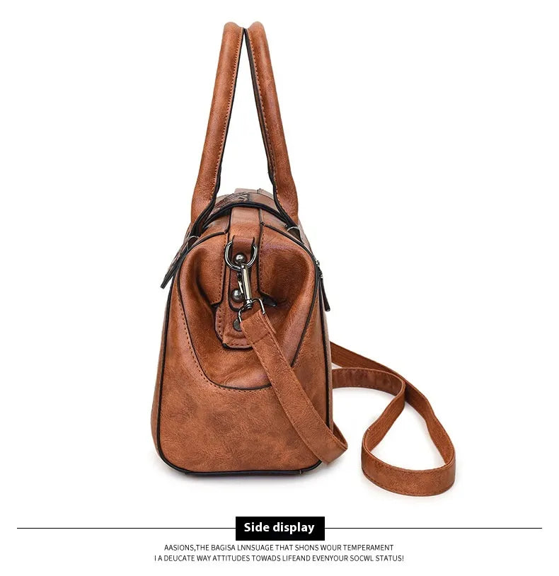 Handmade Carved One-shoulder Women's Leather Bag