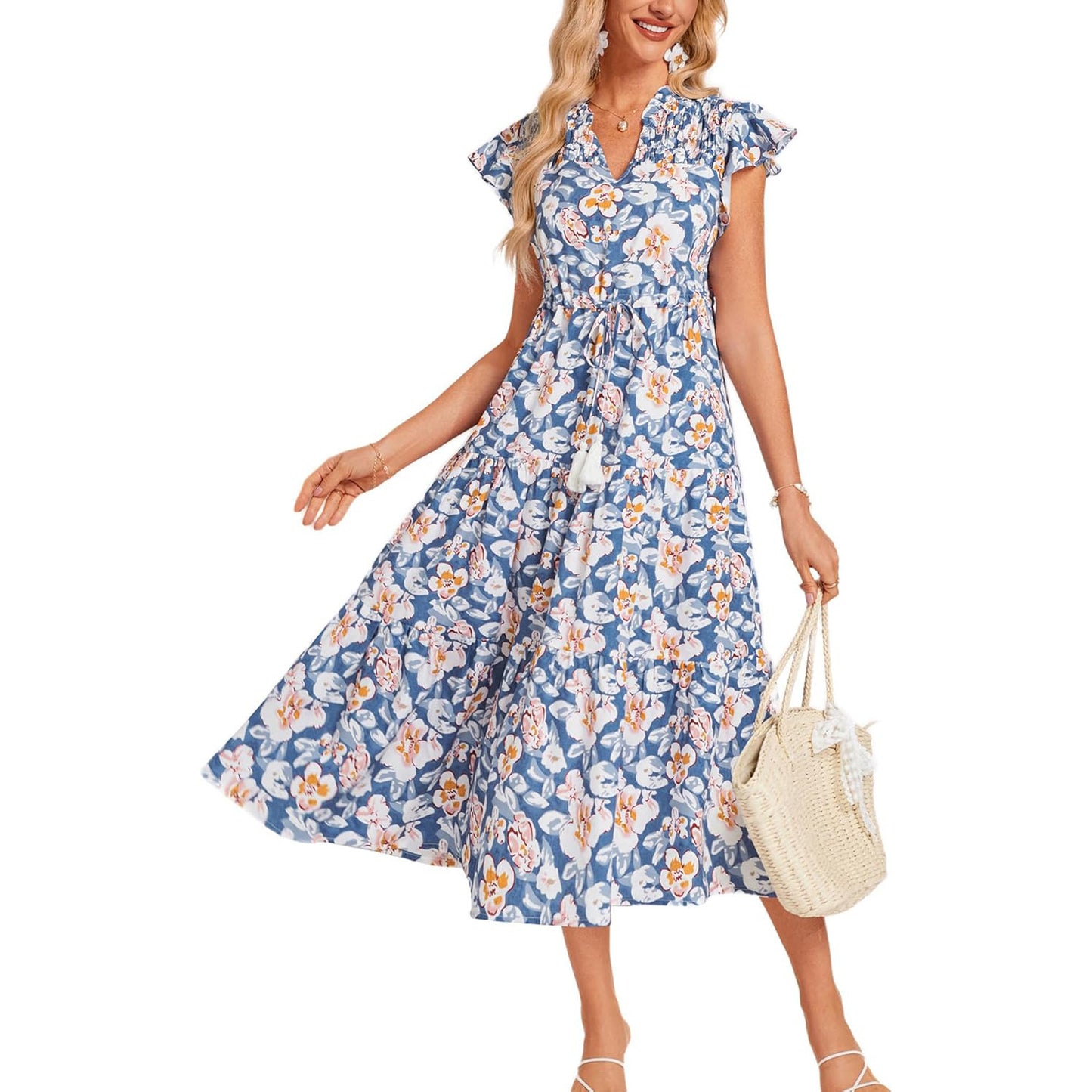 European And American Short Sleeve Tassel Bohemian Vacation Beach Dress