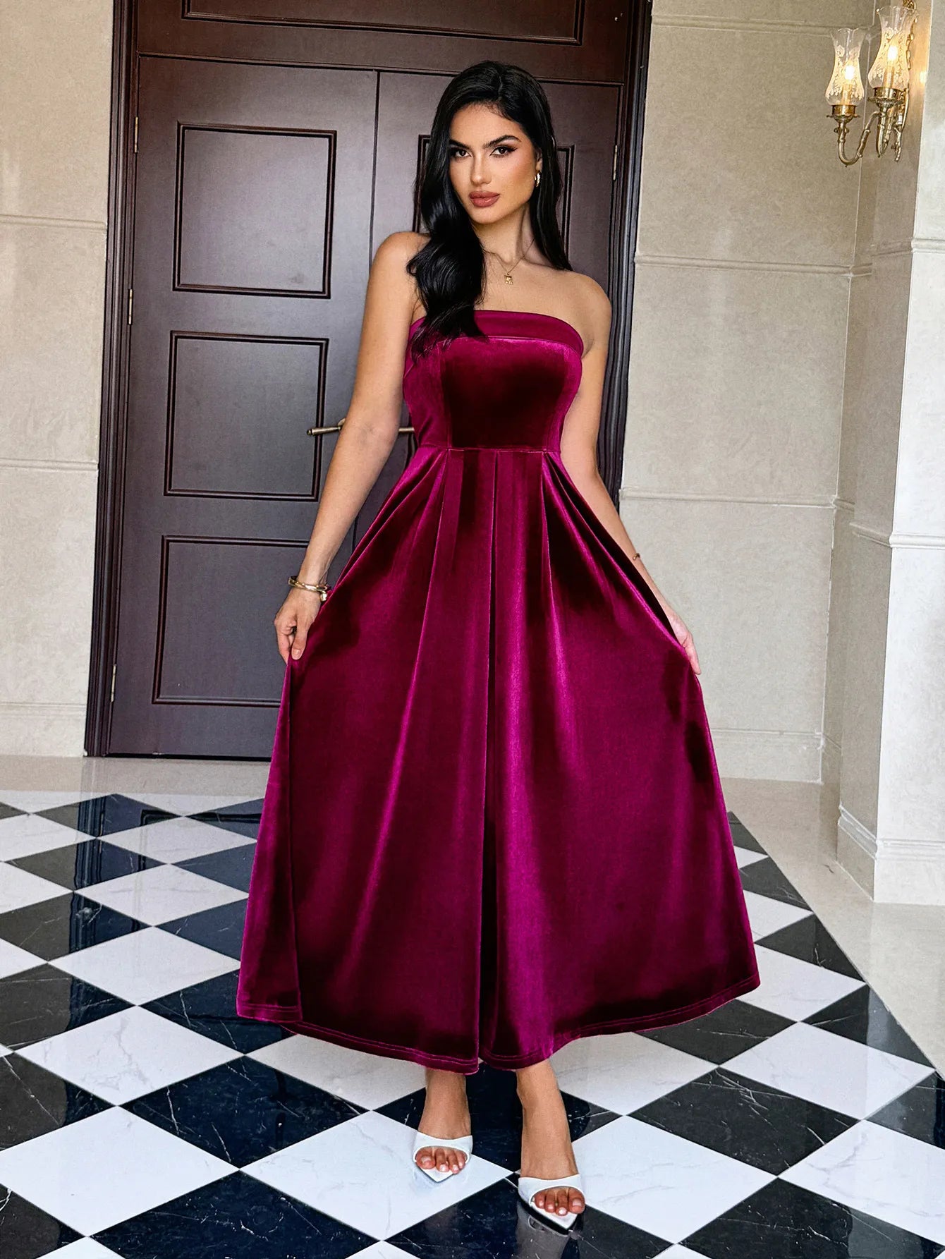 Tube Top Solid Color Dress Women's Clothing