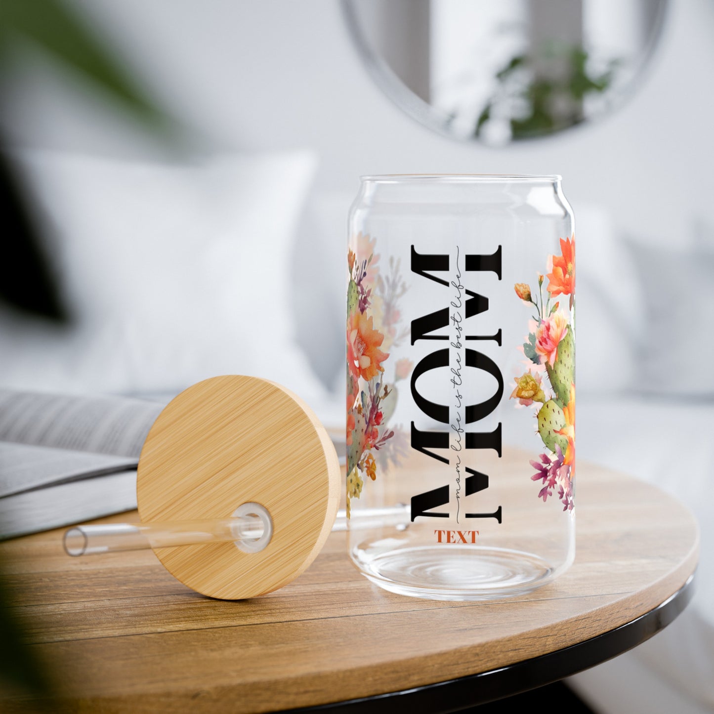 Sipper Glass, 16oz - Personalize With Floral MOM Designs