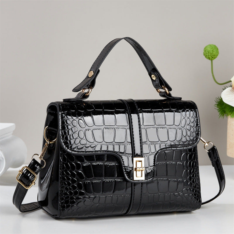 Sleek Stone-patterned Patent Leather Crossbody Bag