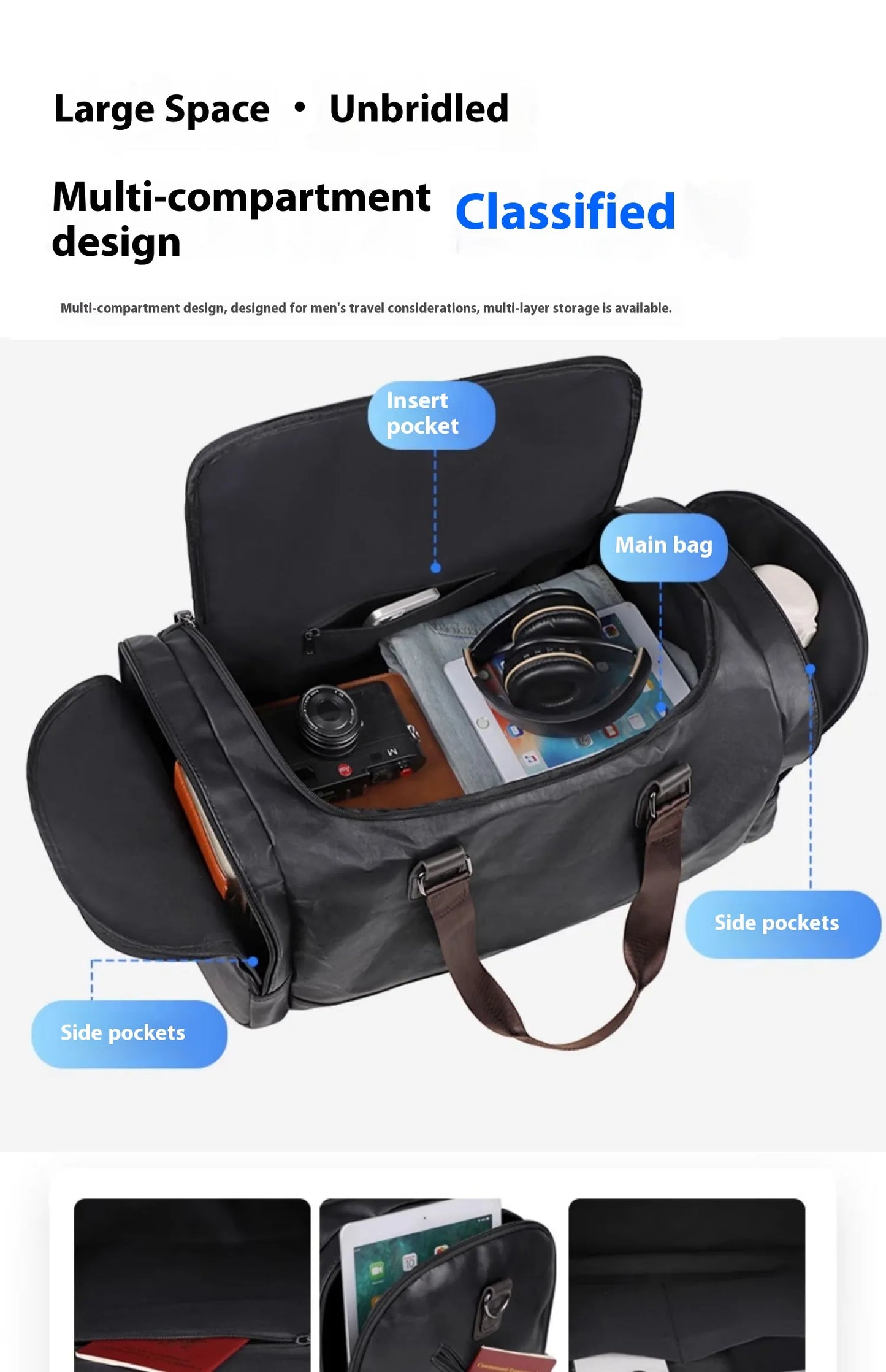 Men's Portable Travel Bag Crossbody Business Short Distance Business Bag Large Capacity