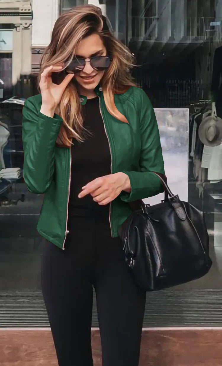 Autumn And Winter Women's Fashionable Leather PU Suit Jacket