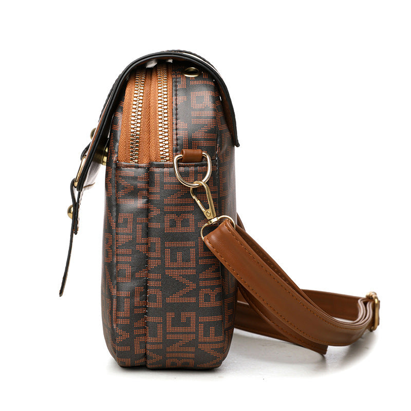 Soft Leather Retro Printed Mini Crossbody Bag