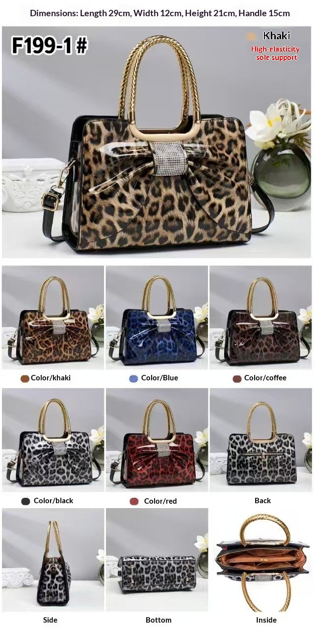 Hot-stone Embellished Fashionable Versatile Chic Leopard-print Womens Bag
