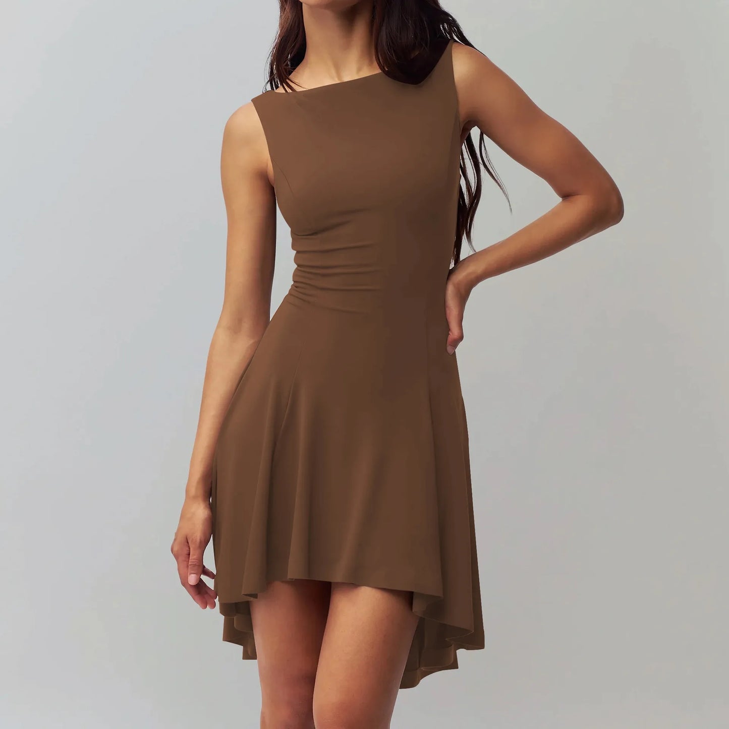 Sleeveless Sexy Hot Girl Off-neck Dress Waist Slimming Back