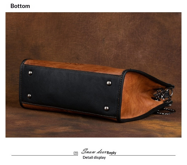 Large-Capacity ShoulderCrossbody Top-Grain Leather Tote Bag