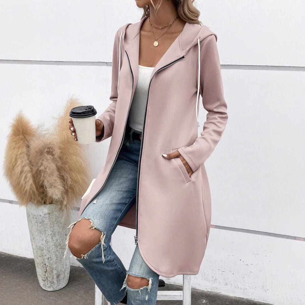 Personality Street Zip Hooded Long Velvet Lining Sweatshirt
