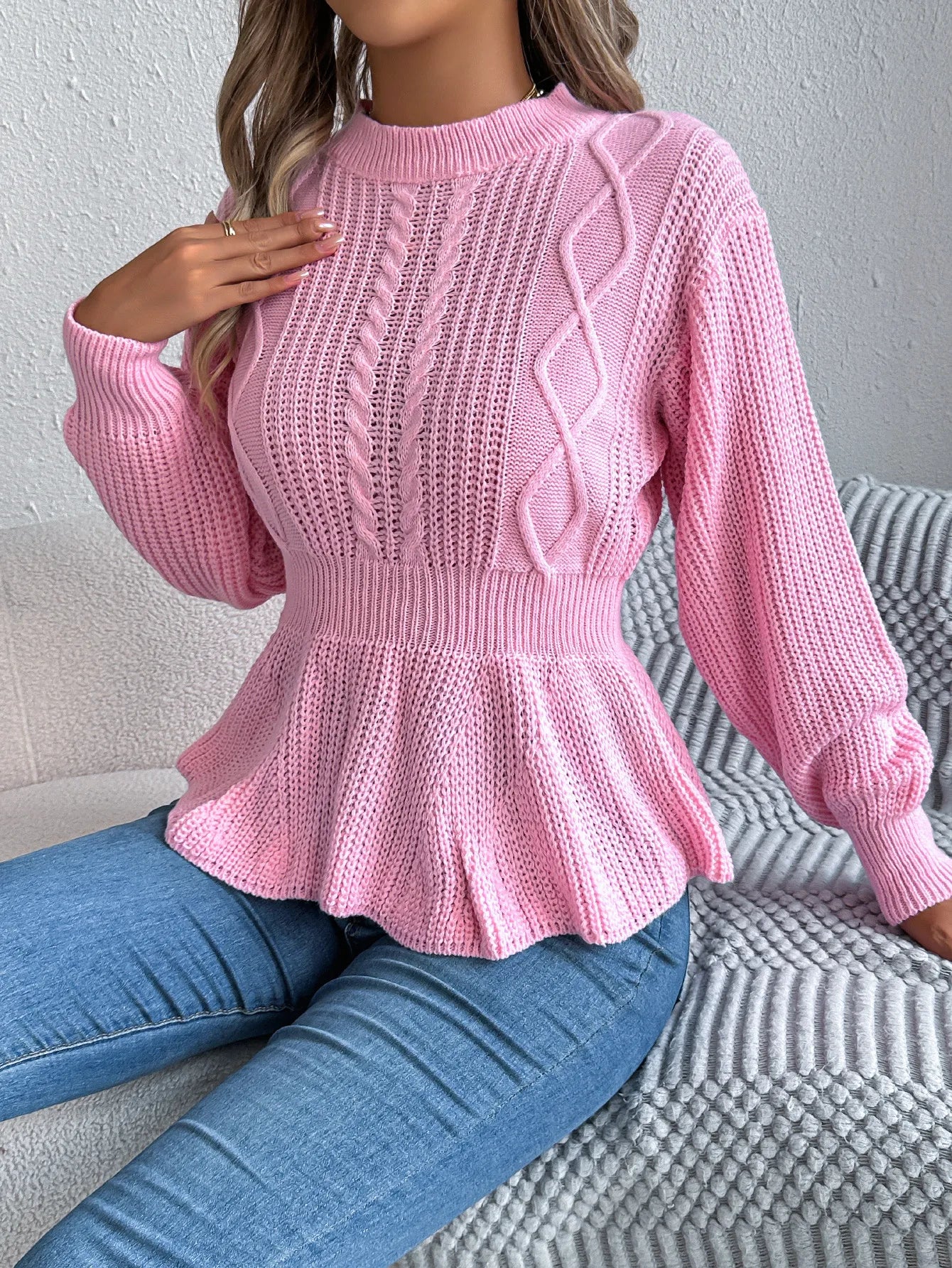 Twist Waist Trimming Ruffles Long Sleeve Pullover
