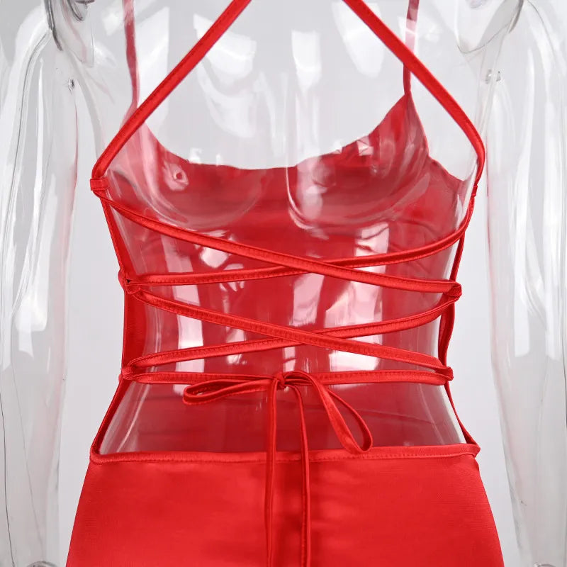 Ins Sexy Suspender Mini Dress With Lace-up Design Backless Skirt For Party Solid Color Womens Clothing