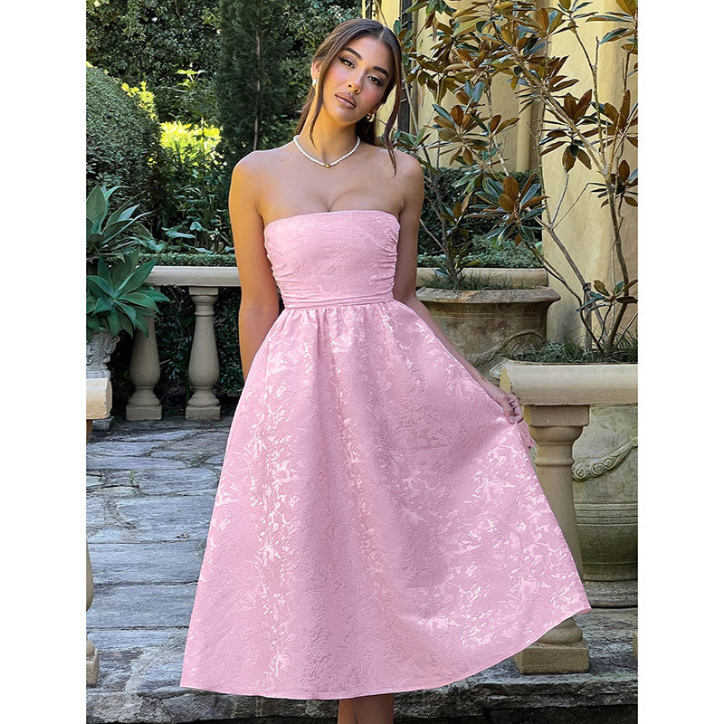 Women's Slim-fit Jacquard Satin Tube Top Dress