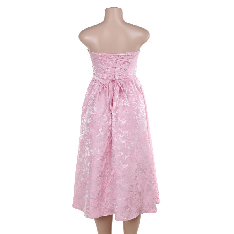 Women's Slim-fit Jacquard Satin Tube Top Dress
