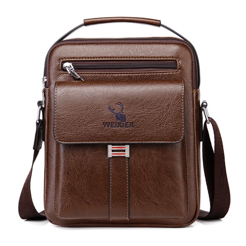 Leather Messenger Crossbody Shoulder Bag For Men Work Business Casual Adjustable Straps With  Metal Zipper-FREE USA SHIPPING