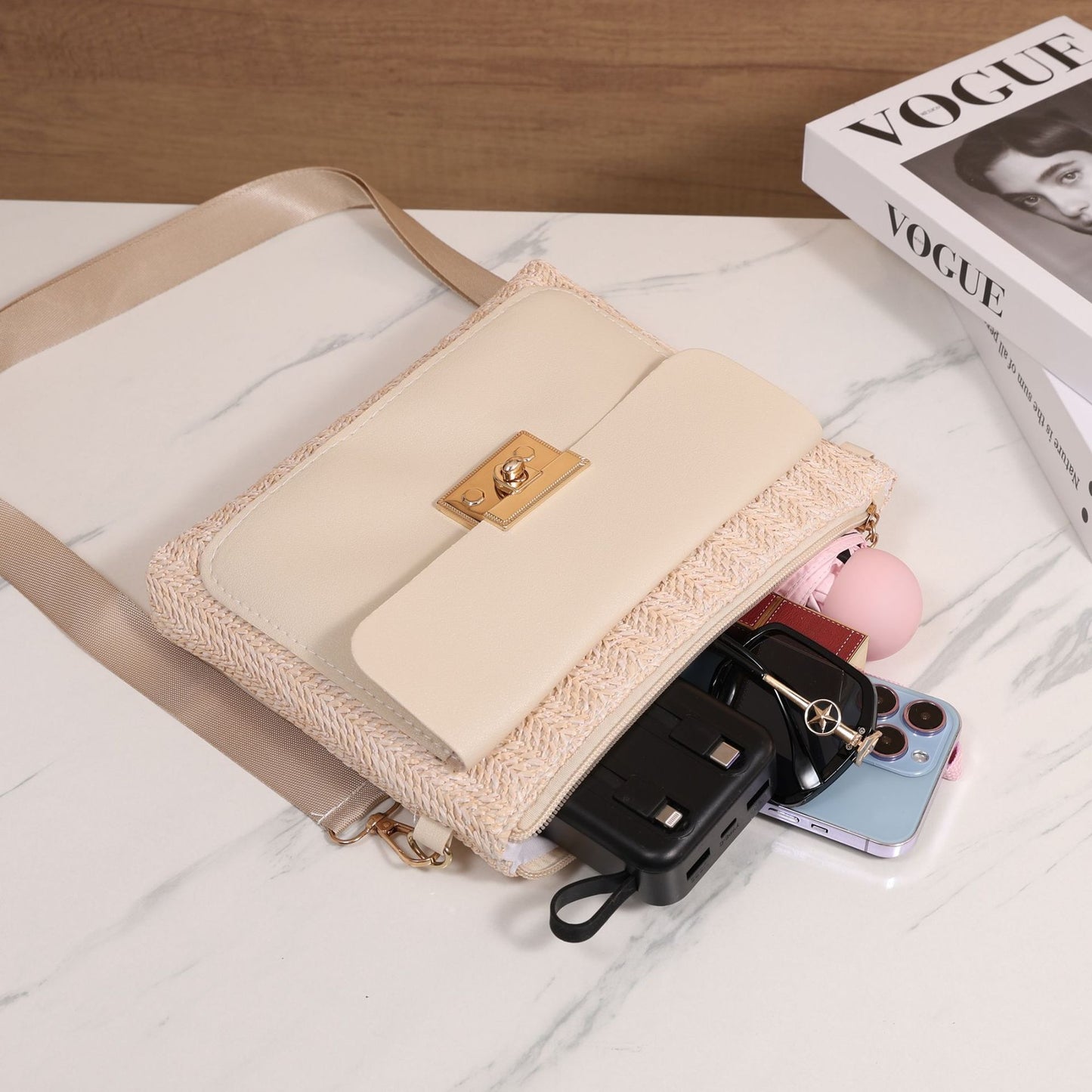 Straw Shoulder Bag Solid Color Crossbody