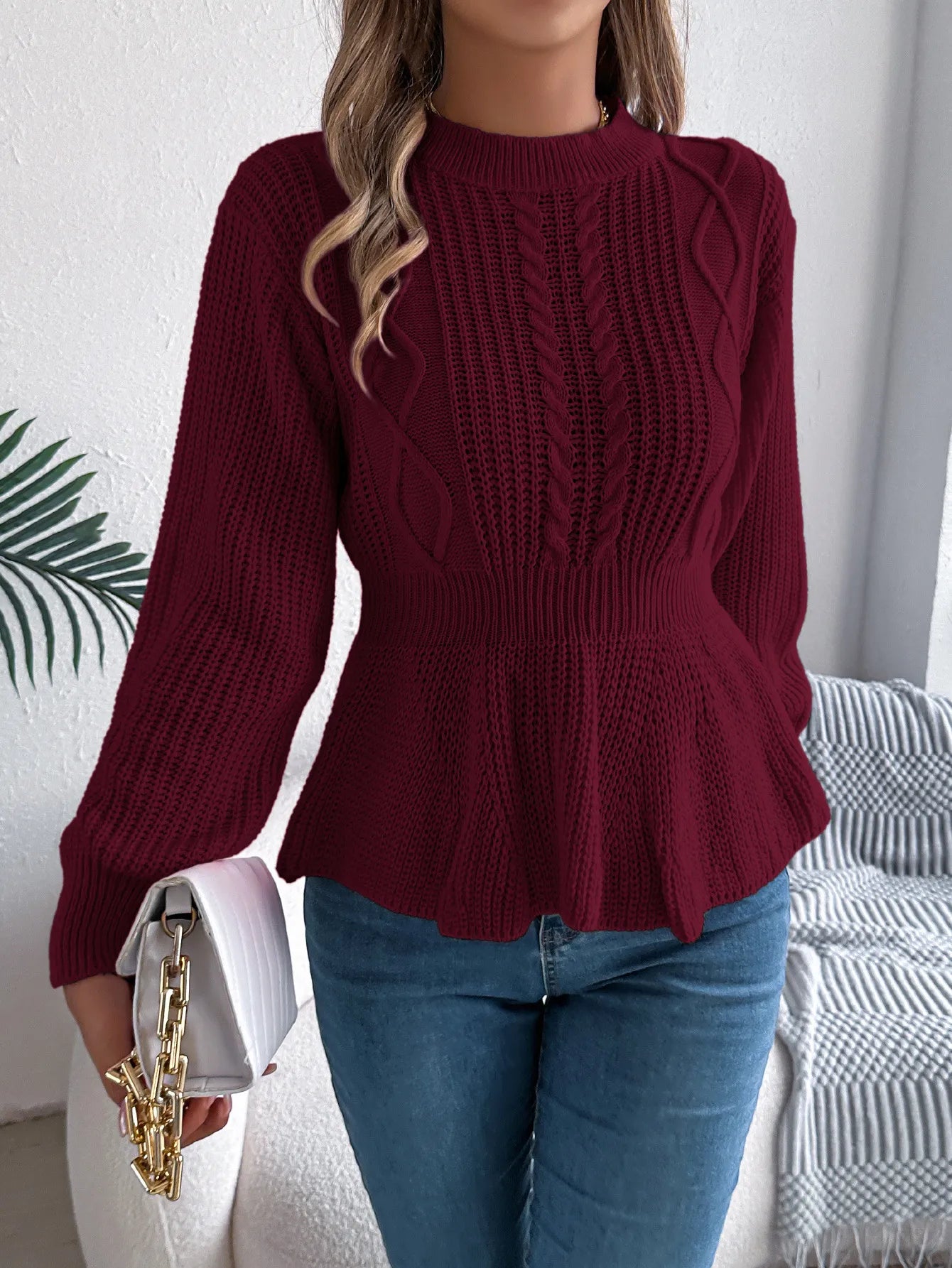 Twist Waist Trimming Ruffles Long Sleeve Pullover