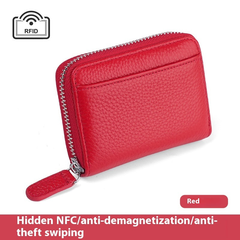 2024 RFID Genuine Leather Card Wallet Men Women Purse With Coin Pocket Zipper Credit Card Holder Small Wallets Bags