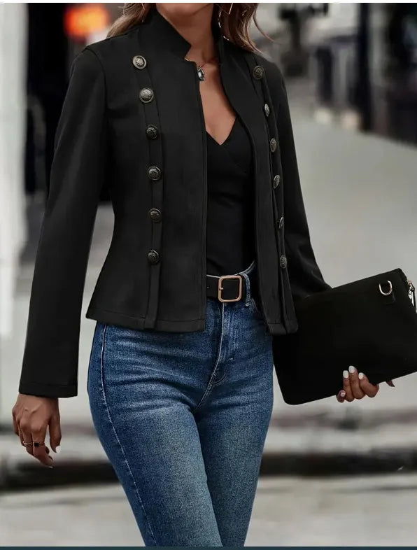 Double-row Metal Buckle Deerskin Velvet Retro Long-sleeved Coat