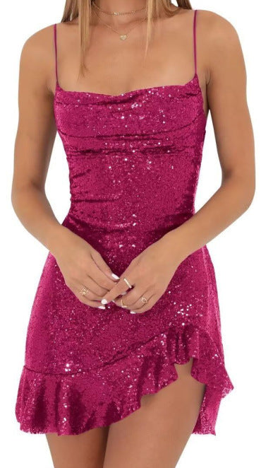 Back Cross Lace-up Ruffled Sleeveless Sling Dress